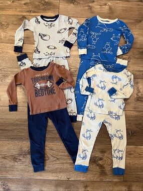 Kids 4-Pack Cotton Pajama Set - Blue, Navy, Brown, Cream